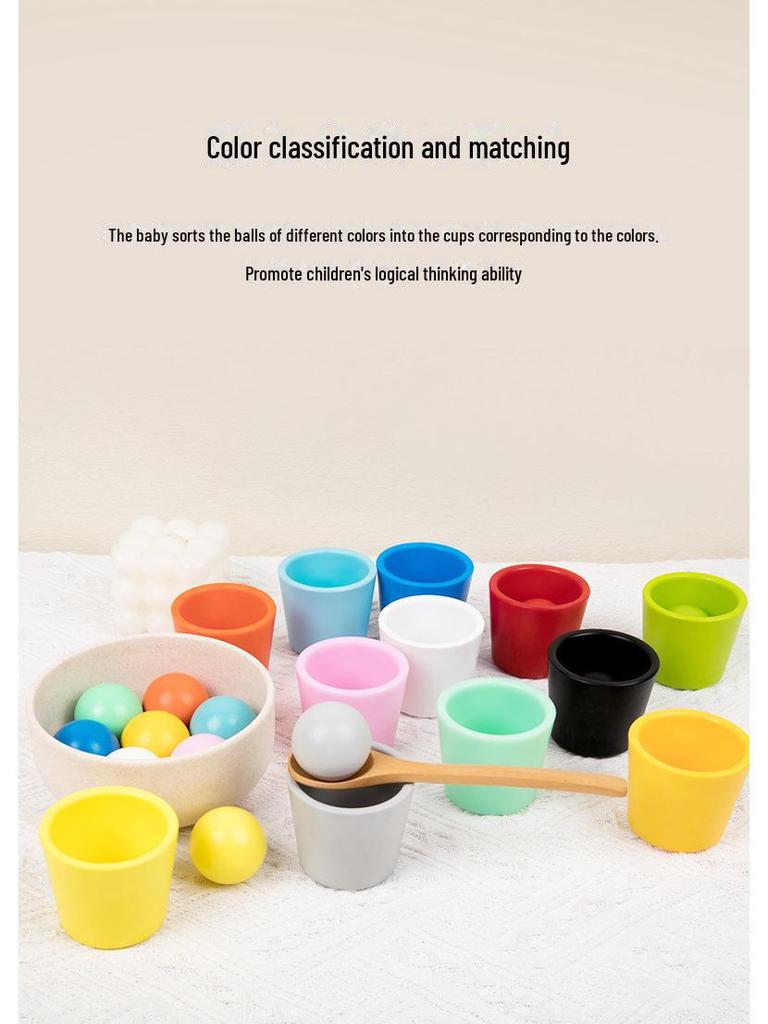 Набор разноцветных деревянных шариков и чашек для раннего развития: Улучшение координации движений рук и глаз, а также взаимодействие родителей и детей