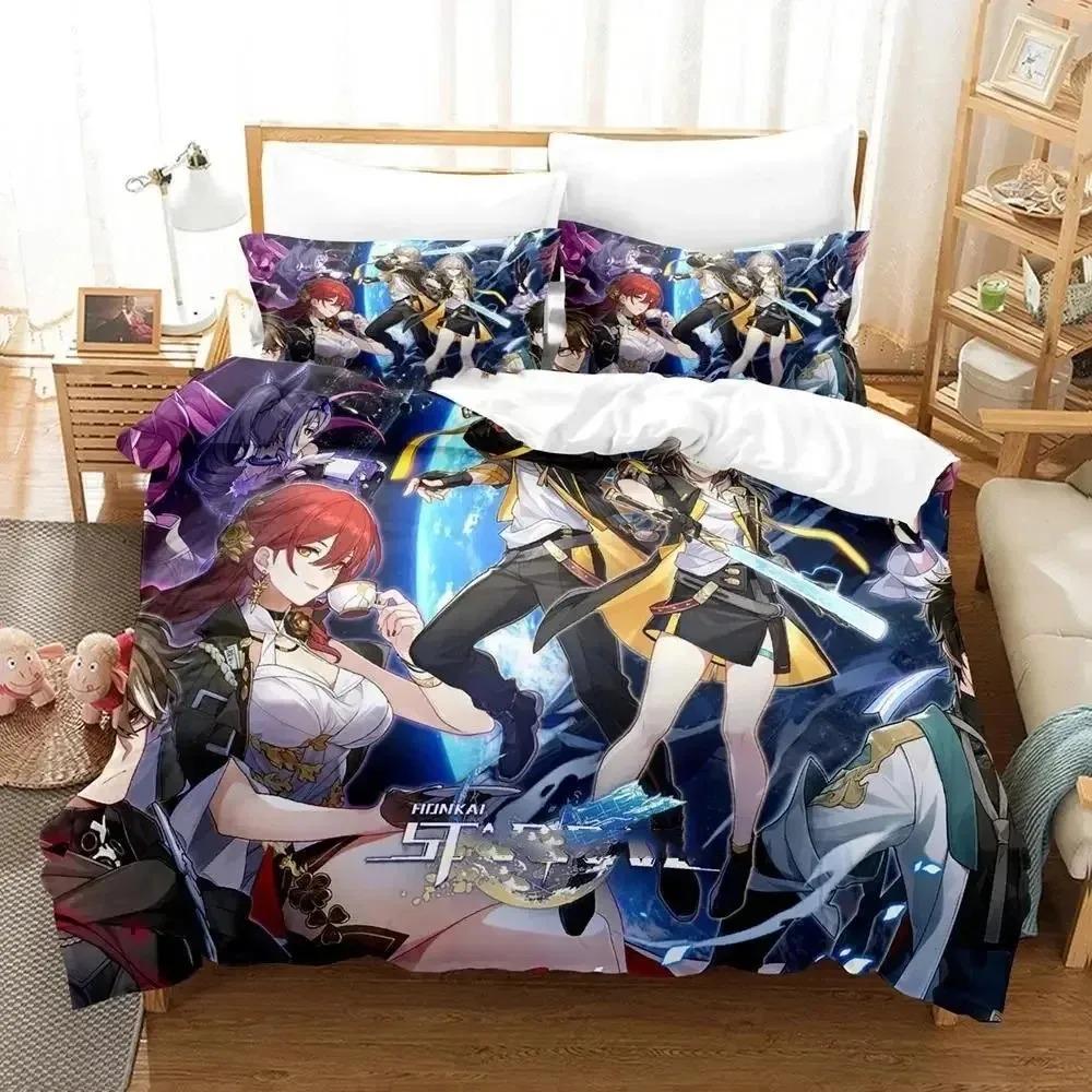 Anime Honkai Star Rail Bedding Set Duvet Cover Bed Set Quilt Cover Pillowcase Comforter King Queen Size Boys Adult Bedding Set