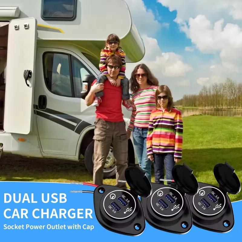 12-24 В 36 Вт Быстрая зарядка 3.0 Двойное зарядное устройство USB Адаптер розетки для быстрой зарядки Панельное крепление для мотоцикла автомобиля лодки автофургона UTV кемпера