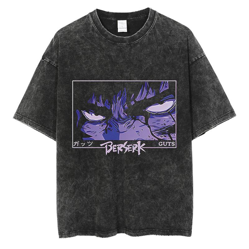 Винтажная футболка с принтом аниме Berserk Guts Graphic Printed Tee для мужчин и женщин, повседневные свободные футболки, высококачественная хлопковая футболка Harajuku для мужчин