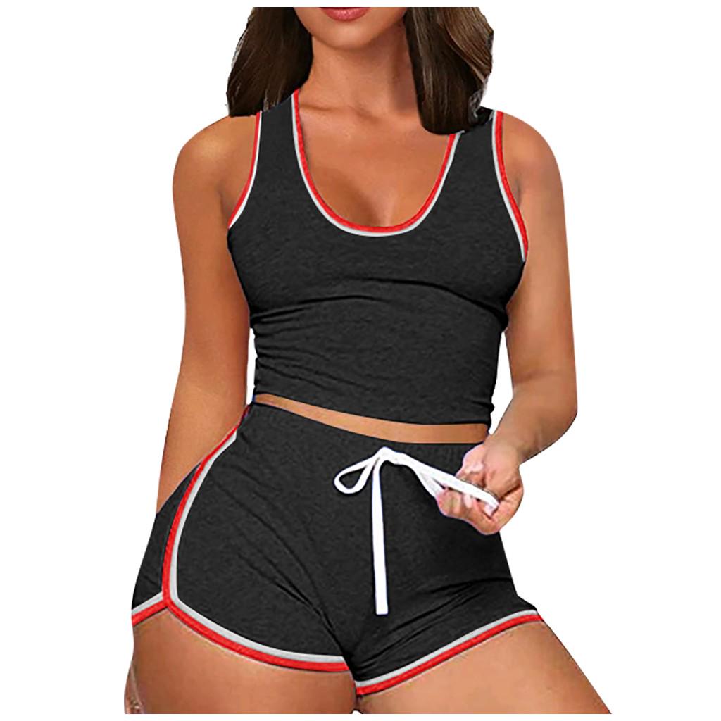 Женский комплект из 2 предметов без рукавов, повседневные короткие брюки, повседневная спортивная одежда