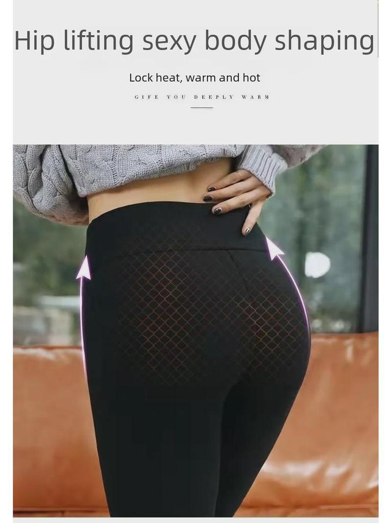 Women's High-Waist Lamb Fleece Leggings - Velvet Thickened, Warm Cotton Pants for Autumn/Winter Outerwear.