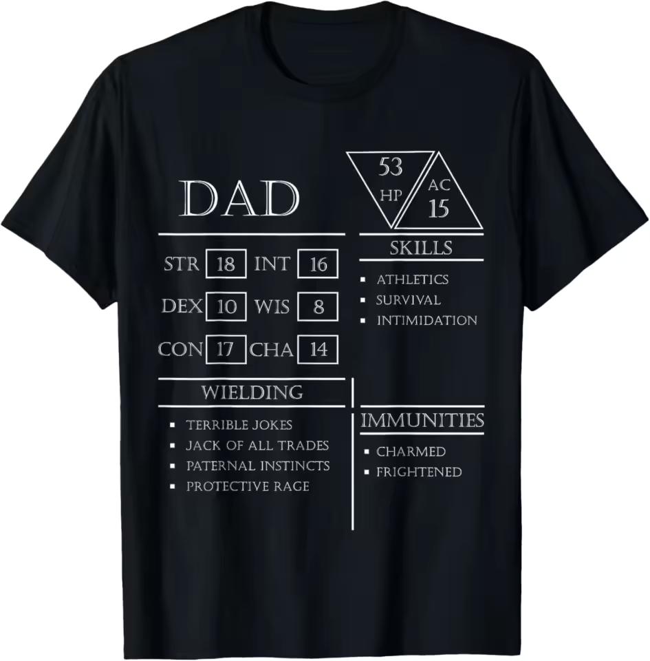 Roleplaying Dice Gamer Dragon Dad Stat Skills Wielding T-Shirt Graphic T Shirts Streetwear Short Sleeve Tee Camisas Streetwear