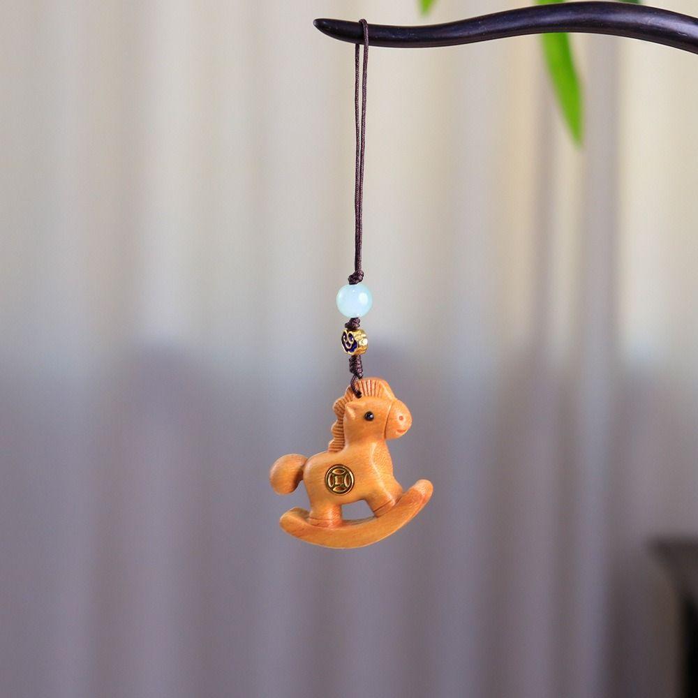 Traditional Horse Keychain Wooden Zodiac Key Ring Chinese Style Mobile Phone Chain New Year Gift