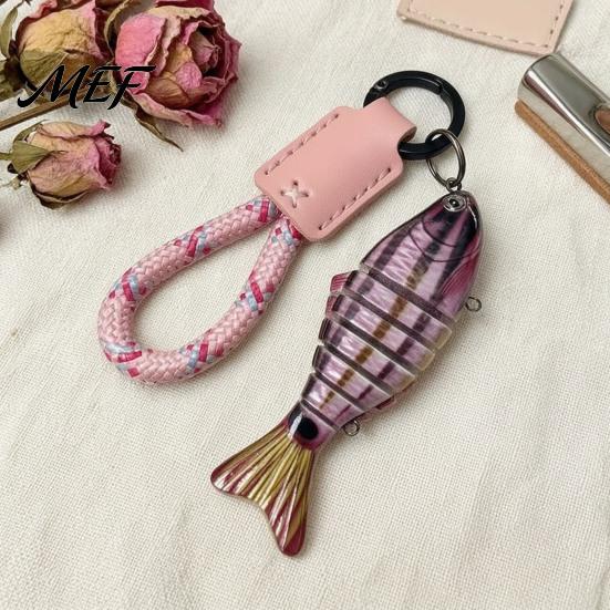 Small Fish Ornament Multi-jointed Fishing Lure Keychain, Artificial Swimbait Key Ring with Braided Rope, Keychain Vintage Pendant Charm,