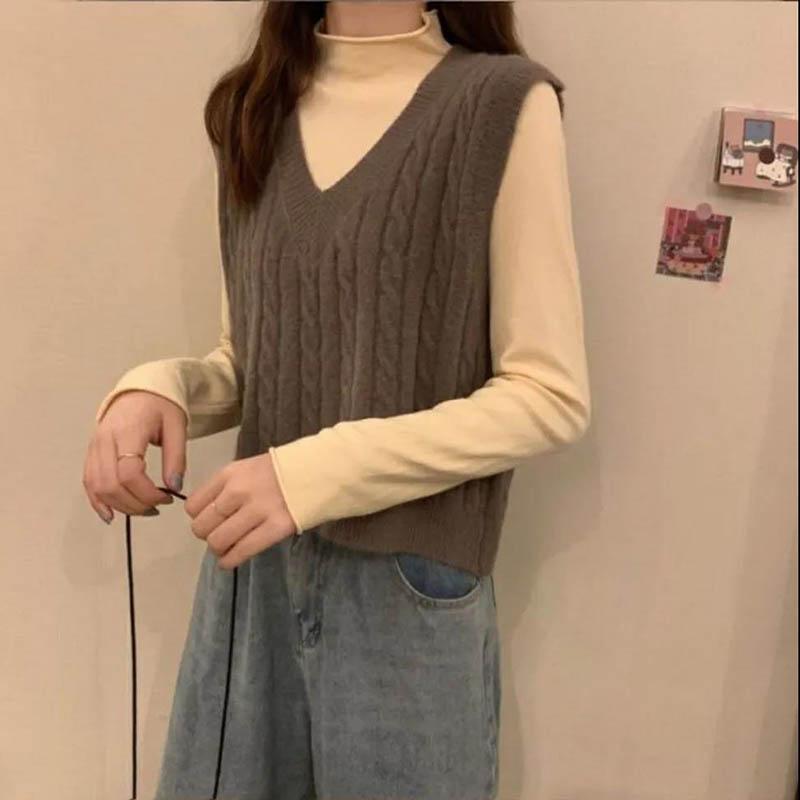 White V-neck Vest Vest Sweater Sweater Spring and Autumn Women Korean Version Loose Short Outer Jacket