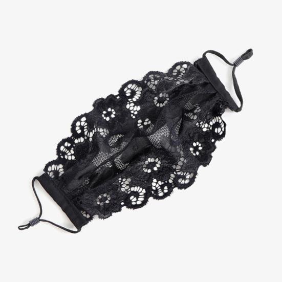 Черная кружевная защита для лица с цветочным принтом, регулируемая веревка для ушей, дышащая, одинарная, двухслойная, для езды на велосипеде, бега, летняя женская защита для лица