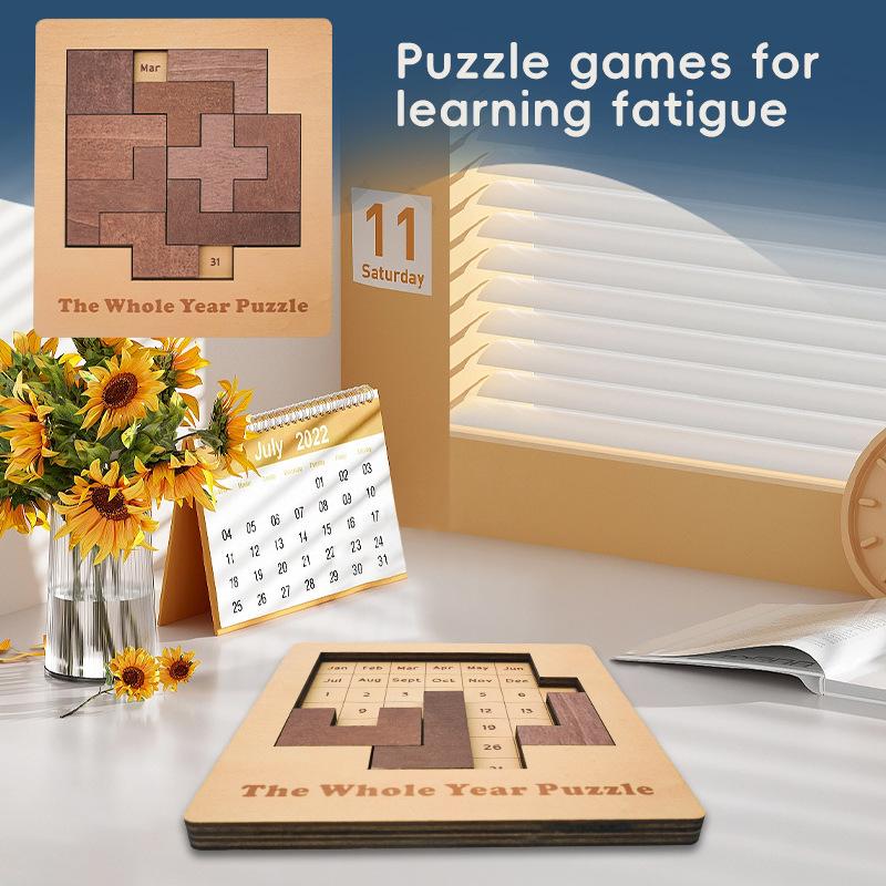 1PC Permanent Puzzle Challenge Calendar Puzzle Geometric Brain Teasers Wooden Creative Fun Toys