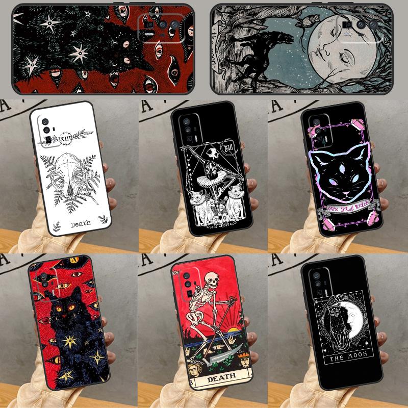 Чехол-книжка Смерть Таро Кот для Xiaomi 13 14 15 Ultra 11T 12T 13T 14T Pro POCO X7 Pro X3 X5 X6 M6 F5 F6 Pro