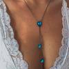 Bohemian Multilayer Blue Crystal Long Tassel Pendant Necklace Women Wedding Party Jewelry Gift