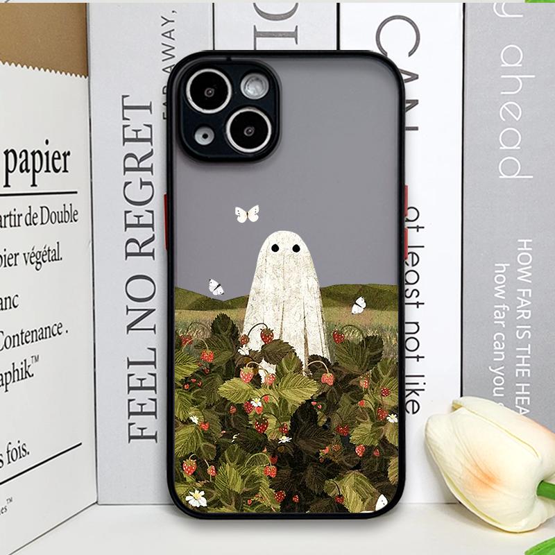 Милый Мультяшный Маленький Призрак Чехол для Телефона для IPhone 16 14 15 Pro Max 11 12 13 Mini 7 8 Plus X XS XR Задняя Крышка Забавные Подарки на Хэллоуин