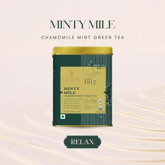 Luxmi Estates Minty Mile Chamomile Mint Green Tea 50gm Tin | USDA Certified Organic Green Tea ||Lemongrass,Spearmint