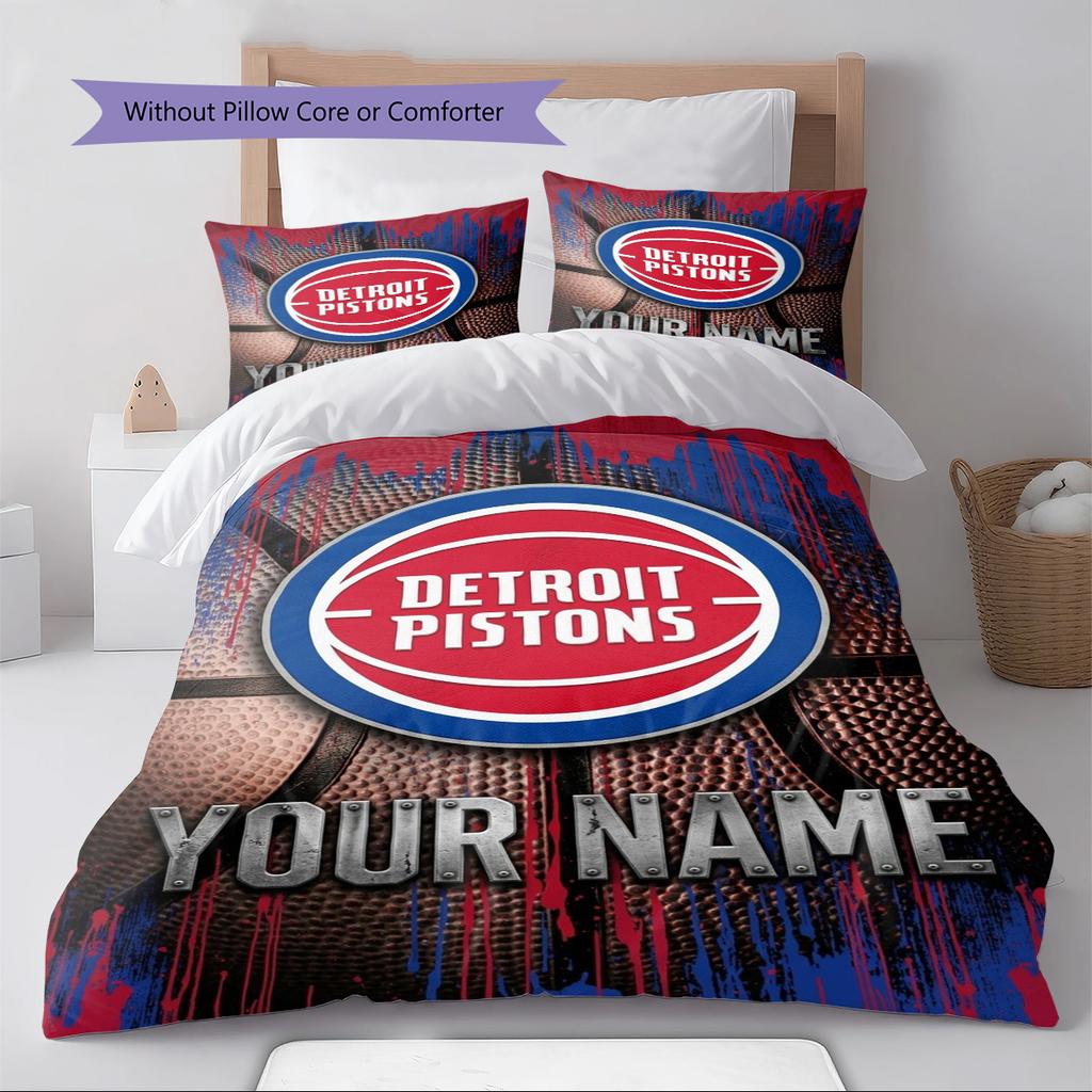 Name Custom Detroit Pistons Pattern Bedding Set Quilt Cover Pillowcase Home Decor Gift (1 * duvet cover + 2 * pillowcase, without core)