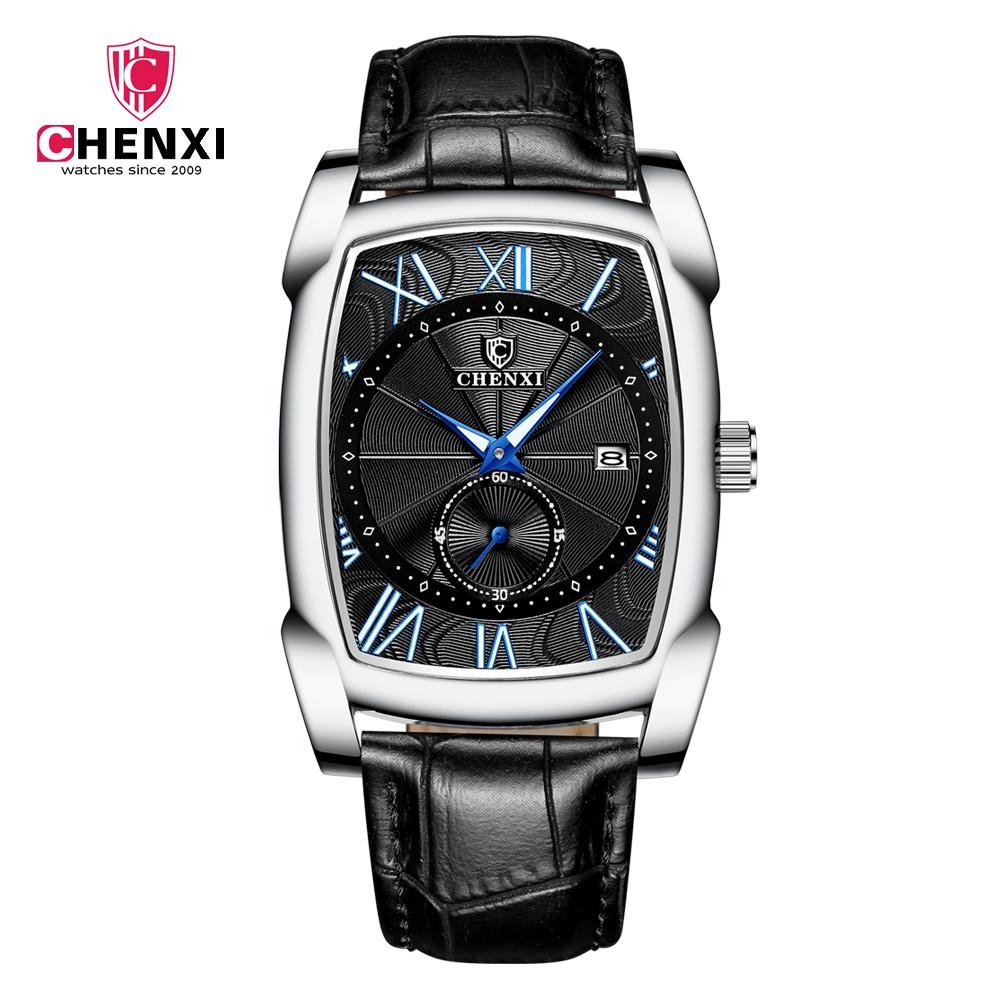 CHENXI 8209 Men's Sport Watches Luxury Retro Square Wristwatches Leather Strap Waterproof Quartz Power Reserve for Casual Sports