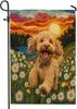 Fun Golden Doodle Dog Garden Ags 12x18 Inch Double Sided for Outside, Spring Daisy Scene Chien Standard Vertical Canvas Ho LLX