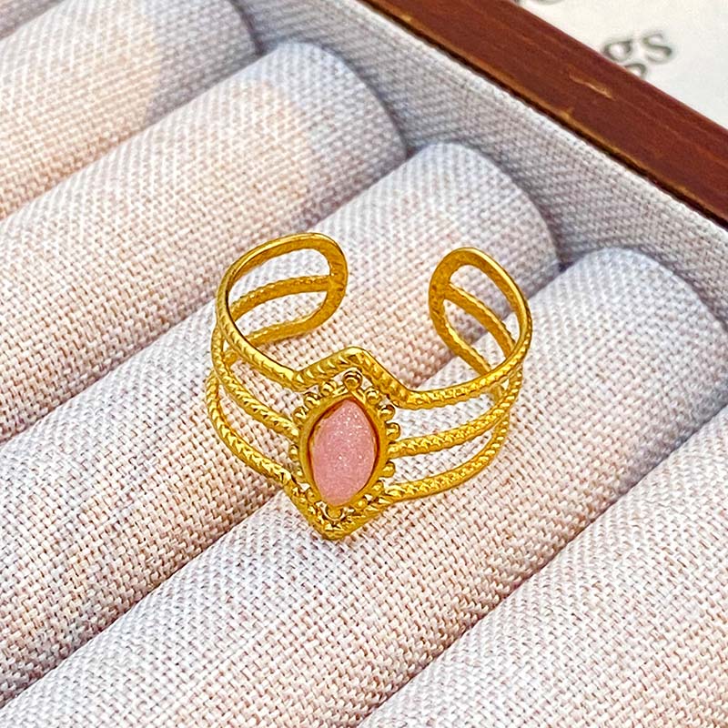 Stainless Steel Colorful Stone Opening Rings for Women Men Retro Classic Wide Gold Color Joint Rings Banquet Jewelry Accessories