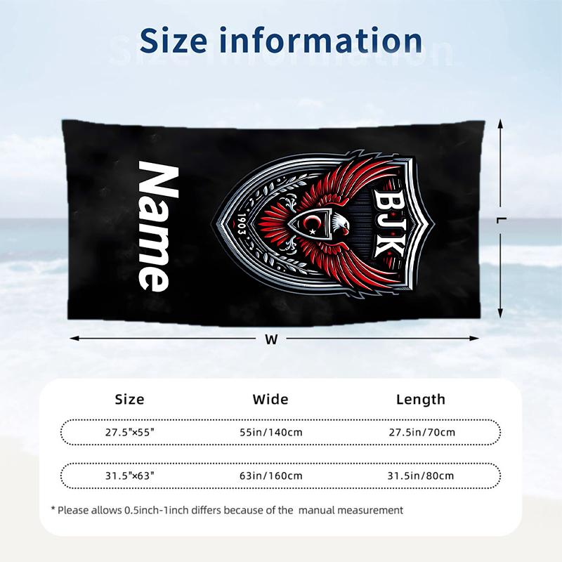 BJK FC Custom Name Printed Beach Towel Personalized Soft Towel For Swimming Beach Travel