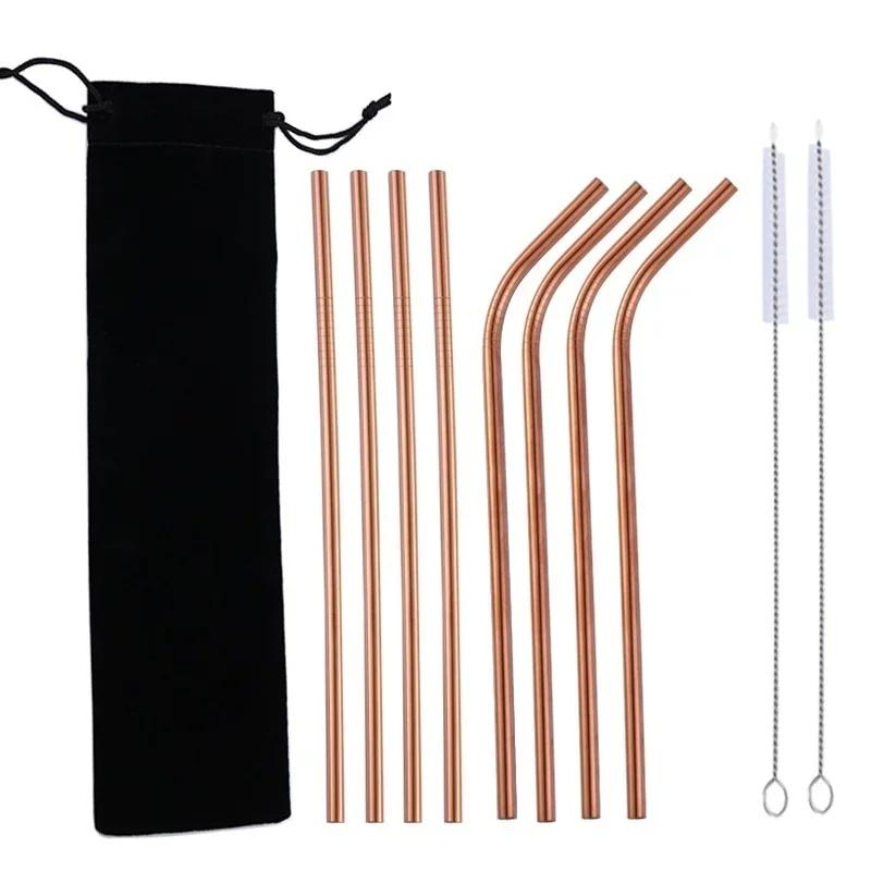 10Pc Rainbow Color Reusable Metal Straws Set with Cleaner Brush 304 Stainless Steel Drinking Straw Drinkware Bar Party Accessory