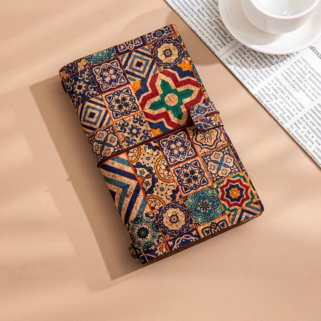 Eco-friendly Bohemian Style A5 PU Leather Cork Travel Diary Loose-leaf Portable Gift Notebook