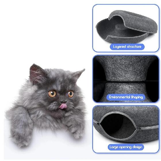 Donut Cat Bed Pet Cat Interactive Game Toy Cat Bed Dual-use Tunnel Bed with Felt Toy Gift for Small Kitten Rabbit