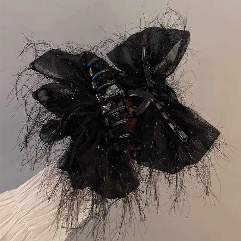 Elegant Mesh Flower Hair Clip in Black for Women Shark Claw for Ponytail Perfect for Celebrations and Days
