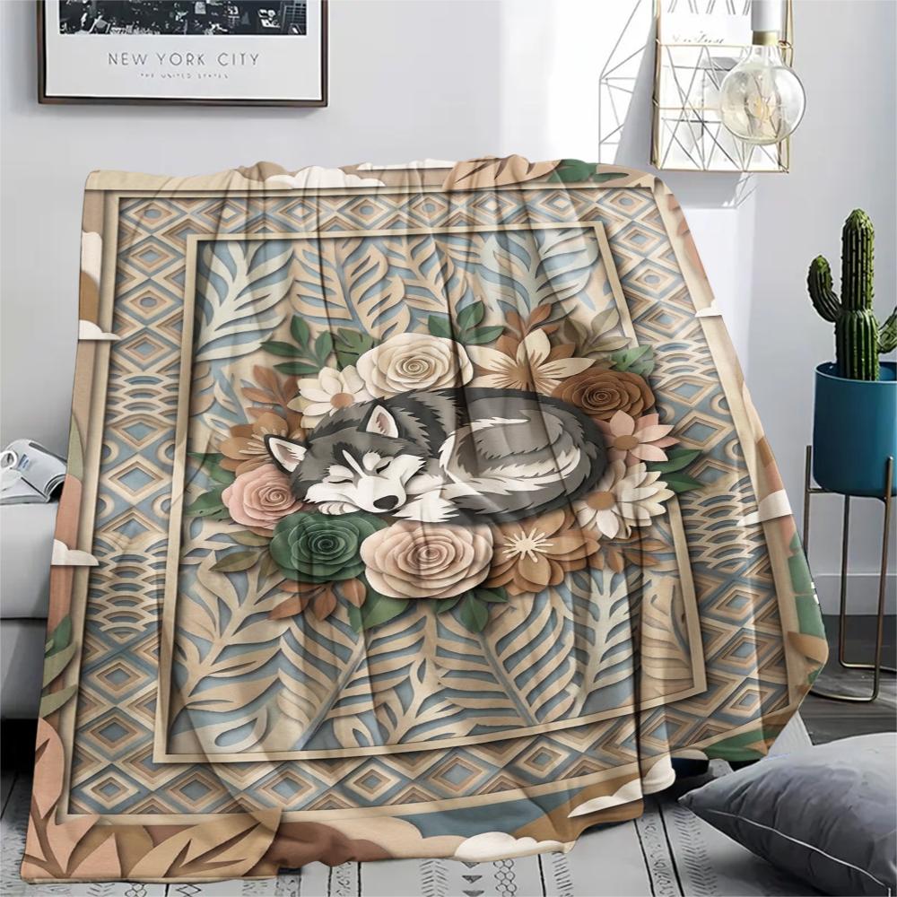 Husky Dog Print Flannel Blanket, High quality Comfortable for All Seasons, Home Decor, Warmth and Comfort, Perfect for Christmas Gifts60