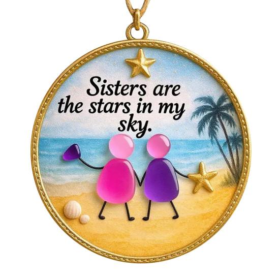 Friendship Sea Glass Christmas Ornament Round/Heart Shaped Friendship Keepsake for Best Friends Handmade Sea Glass Art Hanging Ornament for Christmas