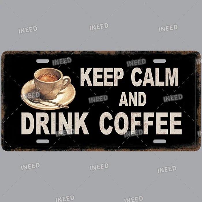 Metal Tin Signs Coffee License Plate Vintage Metal Plaques Retro Tin Plate for Cafe Kitchen Home Living Room Door Wall Art Decor