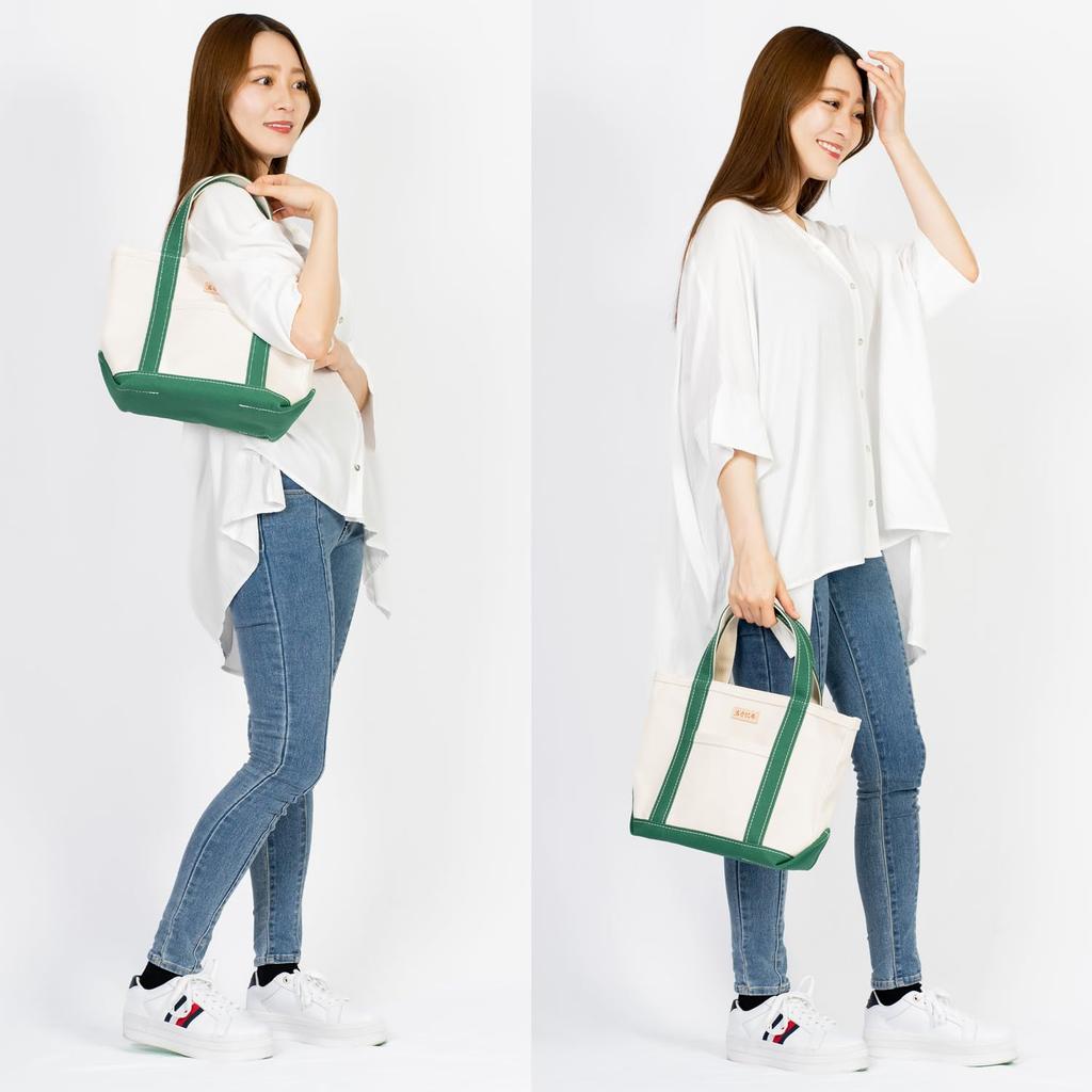 Сумка-тоут из холста Iwafune, сумка-тоут из холста с застежкой-молнией, маленькая, отечественная, сделанная в Японии, базовая женская сумка-тоут Ship and Rock (Средний зеленый)