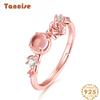 Tancise Classic 925 Sterling Silver  Pink Quartz Ring Ladies Jewelry Wedding Promise Party Gift