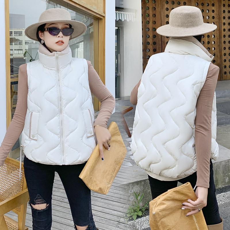 Женское осенне-зимнее пальто с воротником-стойкой, однотонное пальто без рукавов с большим карманом на молнии, свободный теплый хлопковый жилет