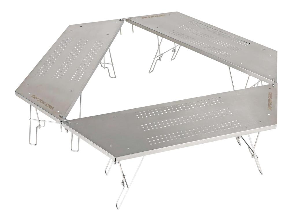 CAPTAIN STAG Outdoor Table Bonfire Table Stainless Steel Bonfire Round Table Storage Bag Included UC-599