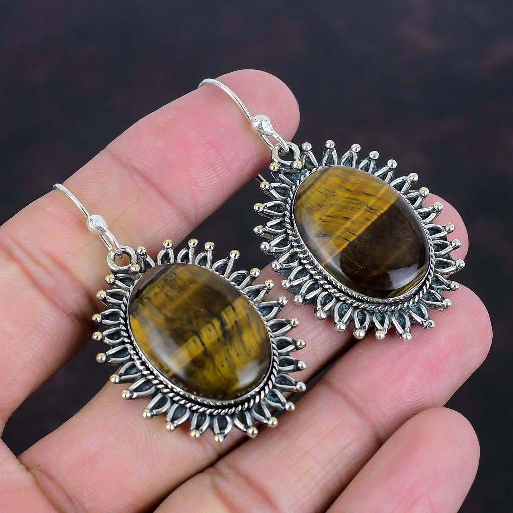 Серьги из тигрового глаза, серьги ручной работы, серьги из драгоценных камней, серьги из стерлингового серебра 925 пробы, украшения в стиле бохо, достойные серьги, подарок для женщин, висячие серьги