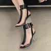 Fashion High Heels Women Sandals Fashion Elegant Buckle Shoes Lady 2025 New Chunky Slippers Summer Cool Pumps Leather Sandalias De Mujer