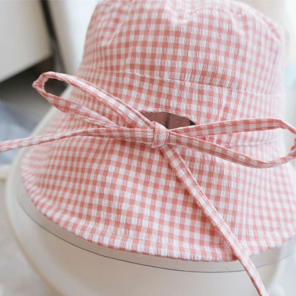 Женская клетчатая шляпа-ведро, летняя ультрафиолетовая дорожная шляпа с бантом и козырьком, солнцезащитная шляпа с полями