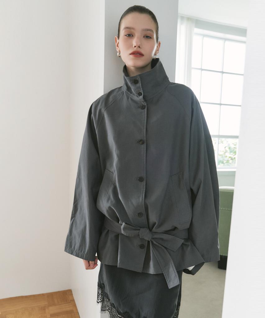 SIYAZU Siot4202 Oversized High-Neck Belted Jacket_Charcoal