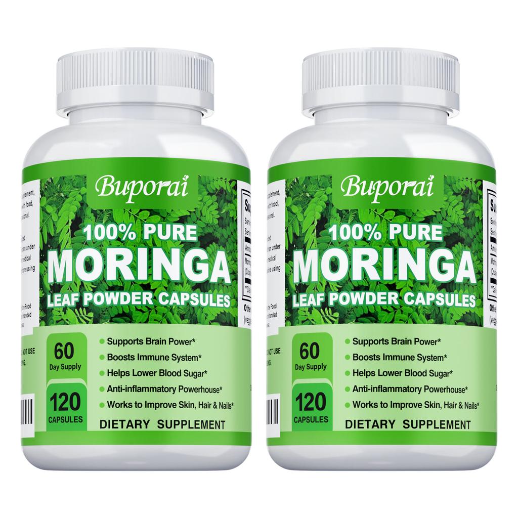 Buporai - 100% Pure Moringa Leaf Powder Capsules - Vitamins, Minerals, and Antioxidants - Energy