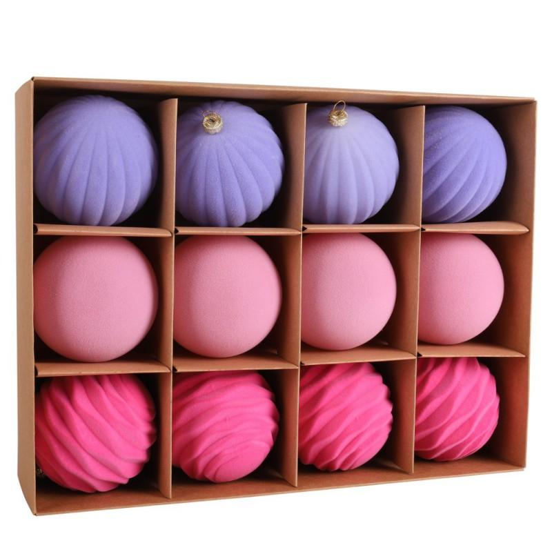 12 шт./кор. Флокированные елочные шары, украшения для рождественской елки, подвесные шары, плюшевые шары, коробка для рождественских праздничных декораций 8 см