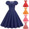 Women's Hepburn-Style Retro Skirt With Bubble Short Sleeved Polka Dot Printed Large Skirt Hem Dress