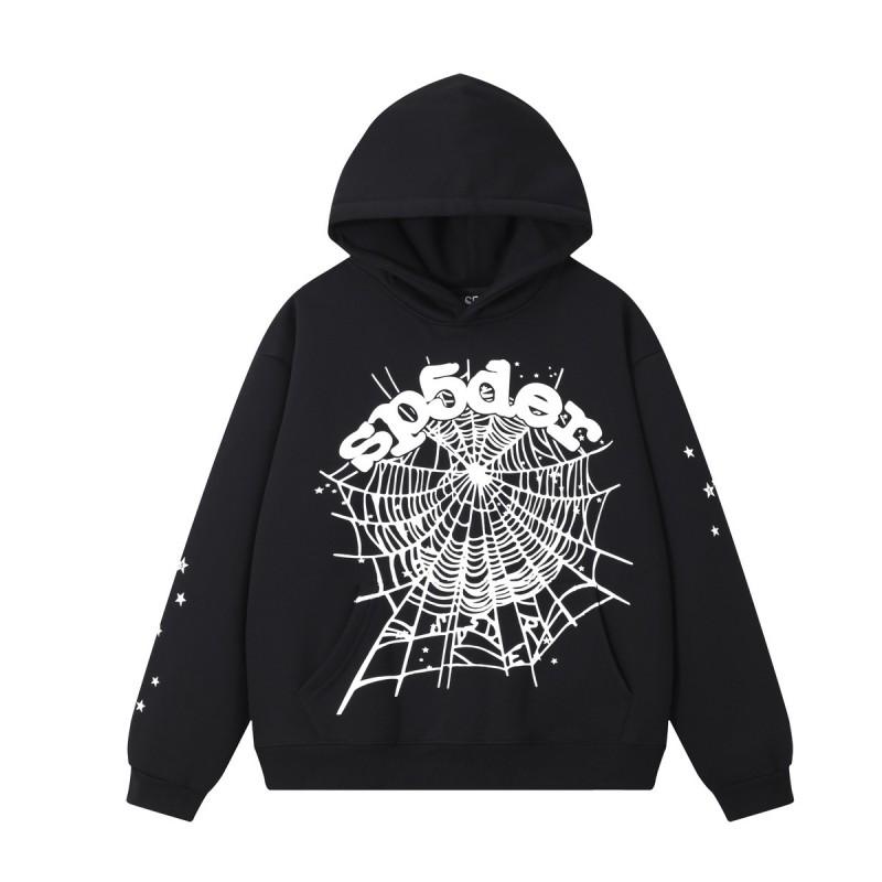 Unisex Oversized Hooded Sweatshirt Set With Spiderweb Foil Print Warm Fleece-Lined Loose Fit Streetwear Men Women