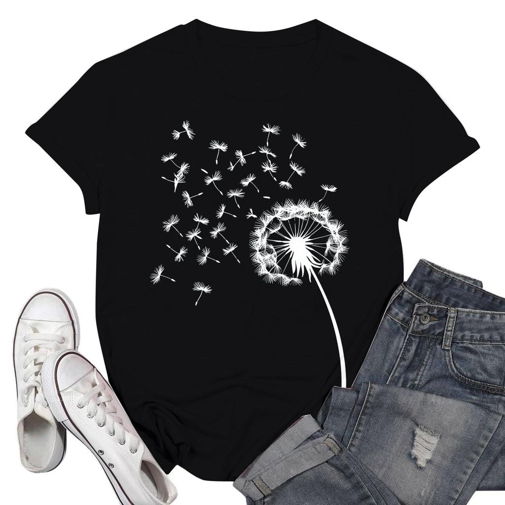 Women's Fashion Casual Printed Short Sleeve Round Neck Pullover Tops