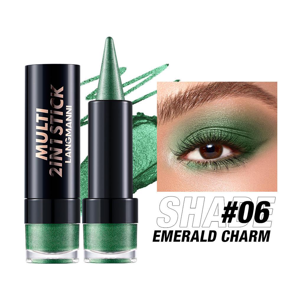 2 в 1 Пуля Перламутровые Тени для век Карандаш-заостренная подводка для глаз Карамельно-коричневый Черный Тени для век Макияж Шелковистые Гладкие Водостойкие Стойкие Тени для век