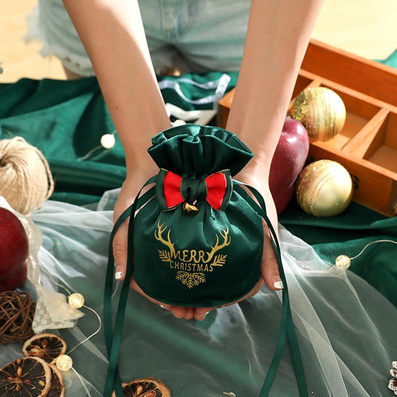 1PC Creative Velvet Christmas Gift Bag Drawstring Bag Candy Box Christmas Apple Party Decoration