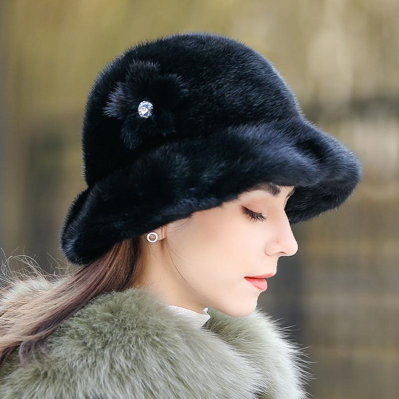 Норковая шапка, женская новая зимняя норковая меховая шапка из цельного меха норки, утолщенная теплая шапка-ведро, модная зимняя меховая шапка