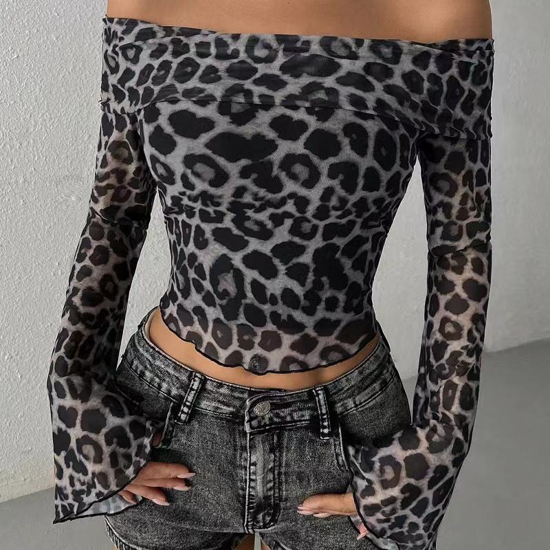 Autumn Women's T-shirt New Streetwear Fashion Long Sleeves O-Neck Tees Sexy Leopard Backless Female Versatile Knitted Clothing