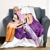 "Magical Sword Art Print: Purple Hair Warrior with Sparkling Blade"Blanket Lightweight Flannel Throw Blanket for Sofa, Bed, Travel, Camping,