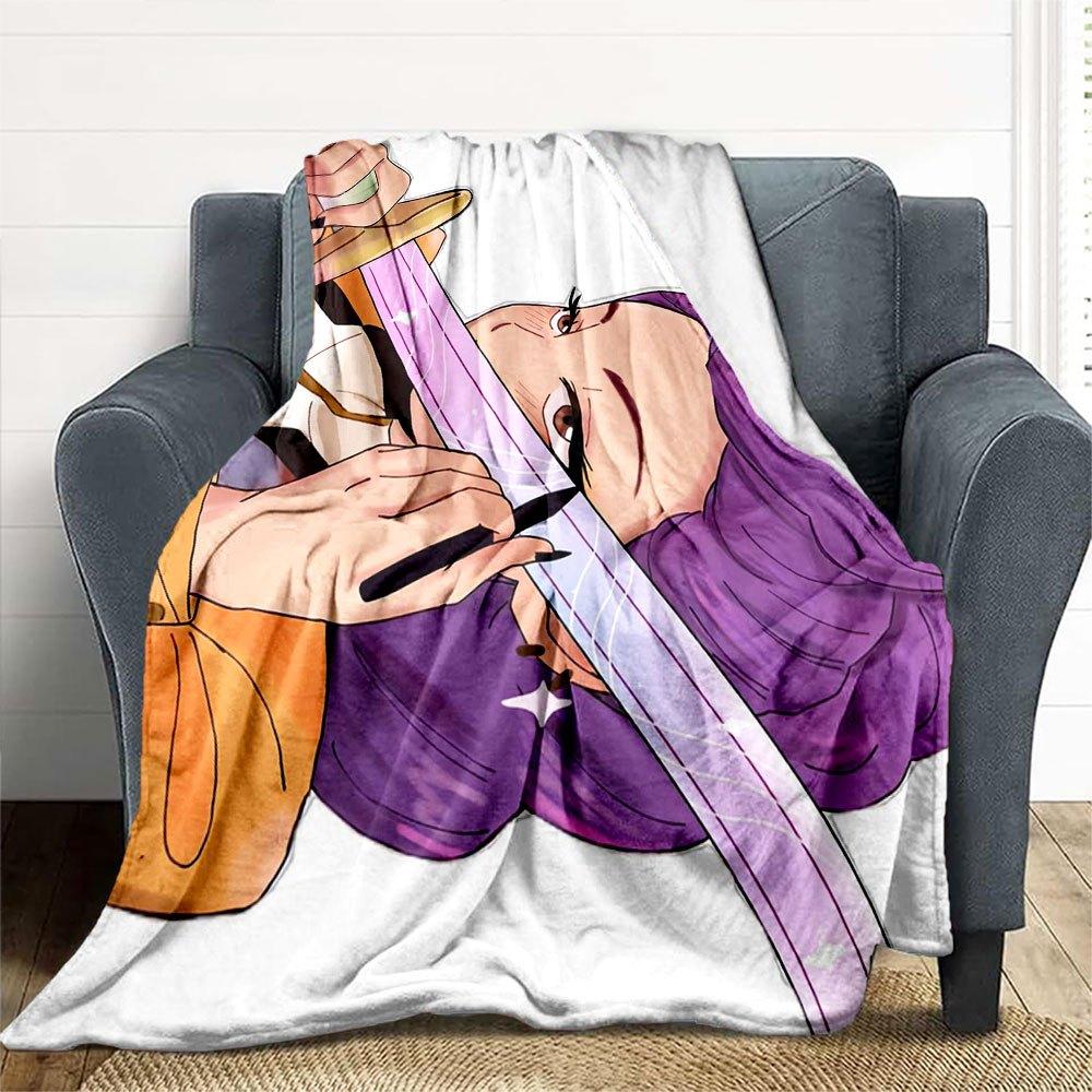 "Magical Sword Art Print: Purple Hair Warrior with Sparkling Blade"Blanket Lightweight Flannel Throw Blanket for Sofa, Bed, Travel, Camping,