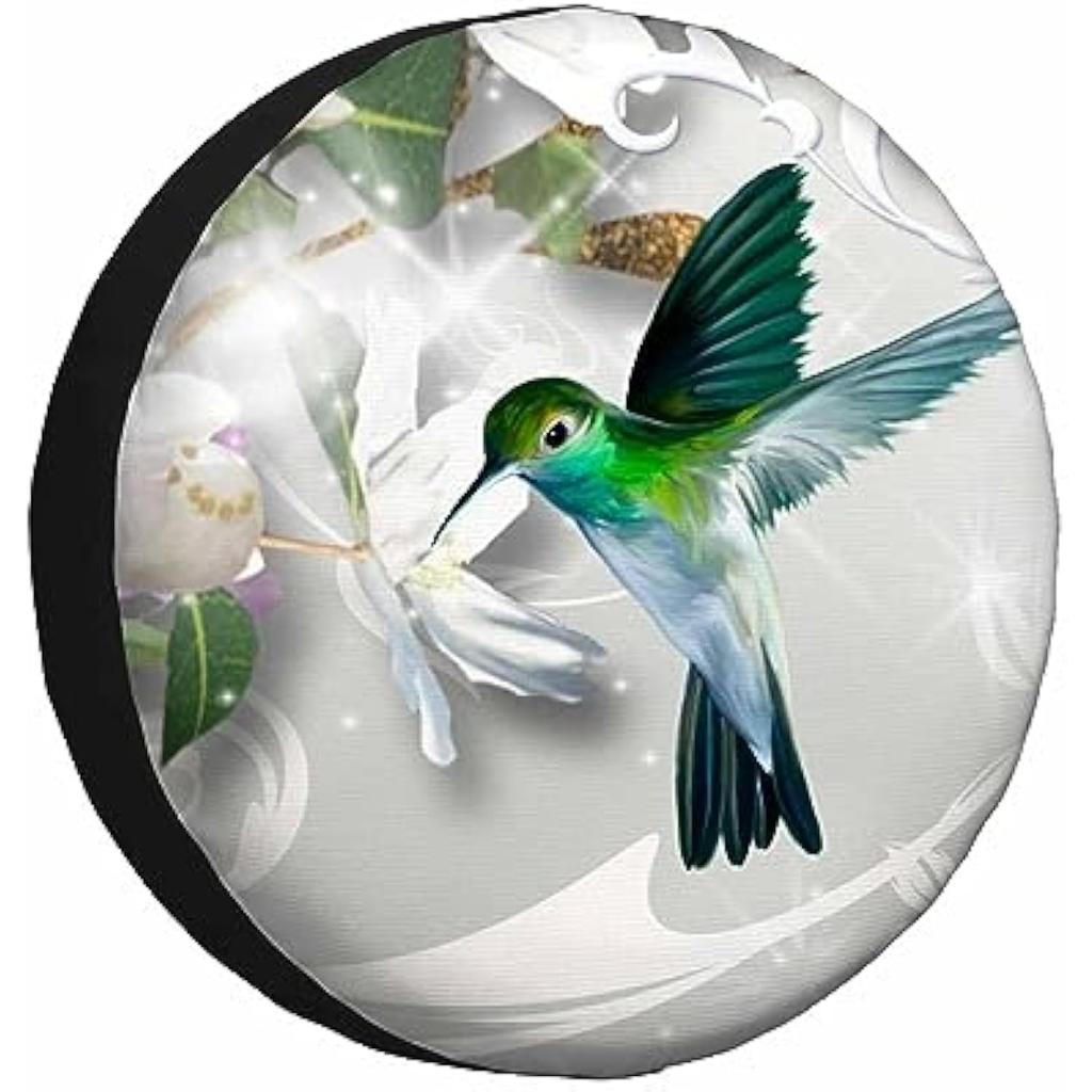 Hummingbird Tire Cover Waterproof Polyester Vehicle Protector Stylish Gray Bird Design Spare Wheel Cover 17 Inch