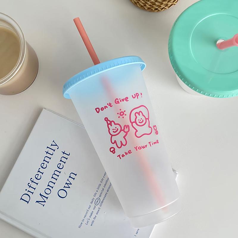 Kawaii стакан для воды с крышкой и соломинкой для кофе, сока, молока, чая, симпатичная пластиковая бутылка для воды, портативная многоразовая бутылка для питья, не содержит BPA