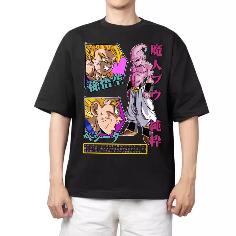 T Shirt for Mens Dragon Ball Pattern Printed Summer Retro Neckline Loose Large Size Versatile Shortsleeved Tshirt Clothes Top
